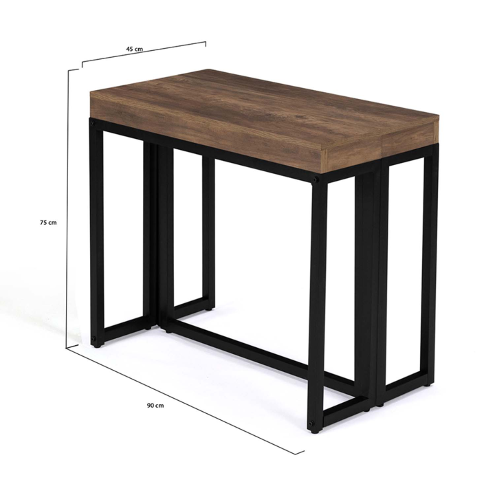 Table console extensible TORONTO 14 personnes 300 cm bois foncé design industriel