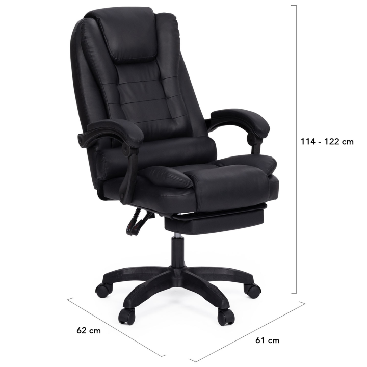 Fauteuil de gaming bureau JIM, avec assise rembourrée grand confort et repose-pied noir