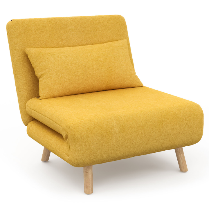 Sillón convertible en cama auxiliar 80x190cm tejido amarillo - ROMEO | ID Market