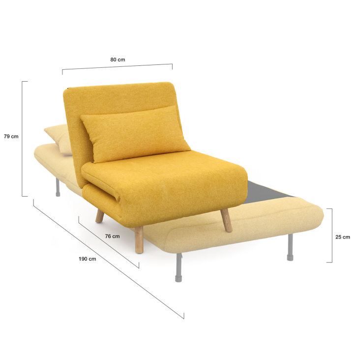 Sillón convertible en cama auxiliar 80x190cm tejido amarillo - ROMEO | ID Market