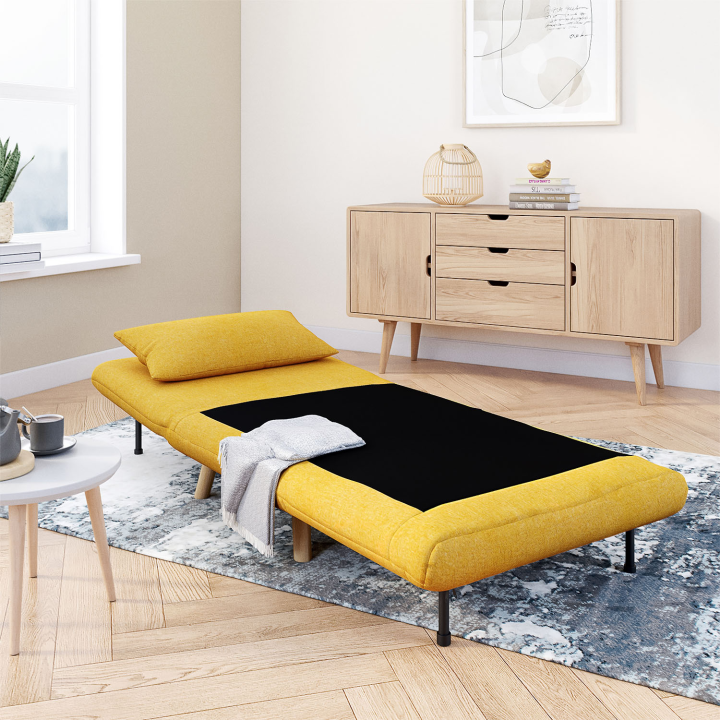 Sillón convertible en cama auxiliar 80x190cm tejido amarillo - ROMEO | ID Market