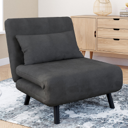 Fauteuil convertible ROMEO lit d'appoint 1 place 80x190 cm velours gris anthracite