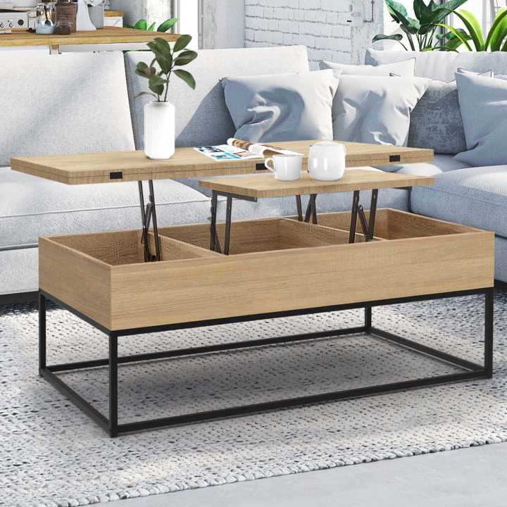 Table basse rectangulaire relevable convertible en table à manger DETROIT design industriel