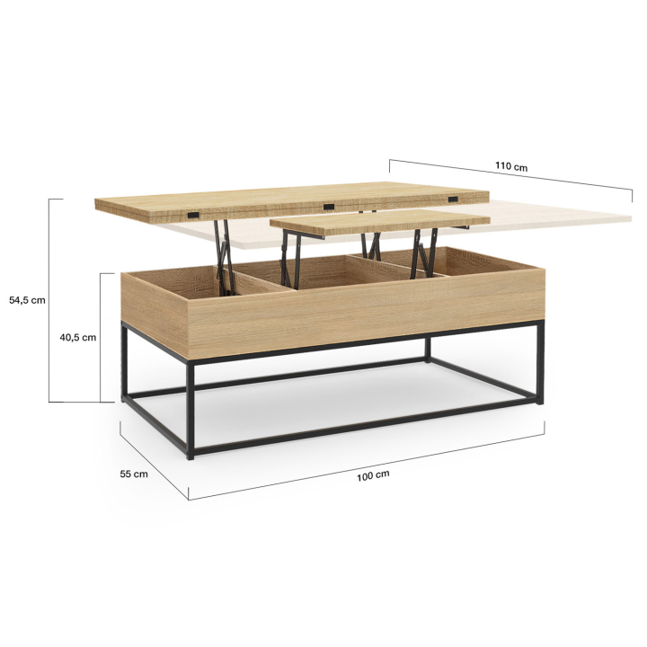 Mesa de centro industrial rectangular convertible en mesa de comedor - DETROIT | ID Market