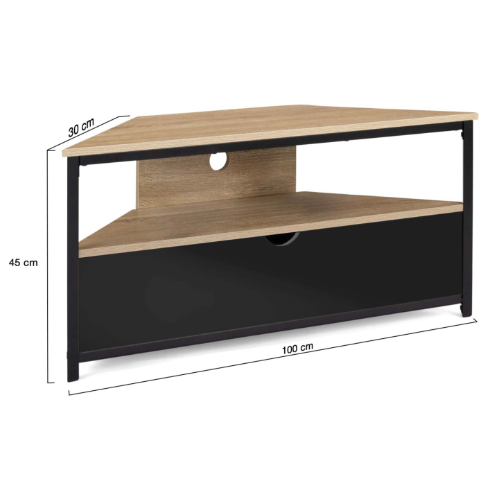 Meuble TV 100 cm d'angle BOSTON avec placard noir design industriel