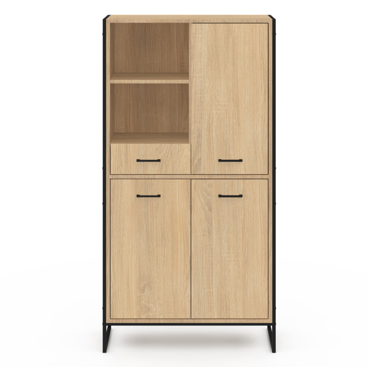 Buffet haut H. 160 cm DETROIT 3 portes avec tiroir design industriel