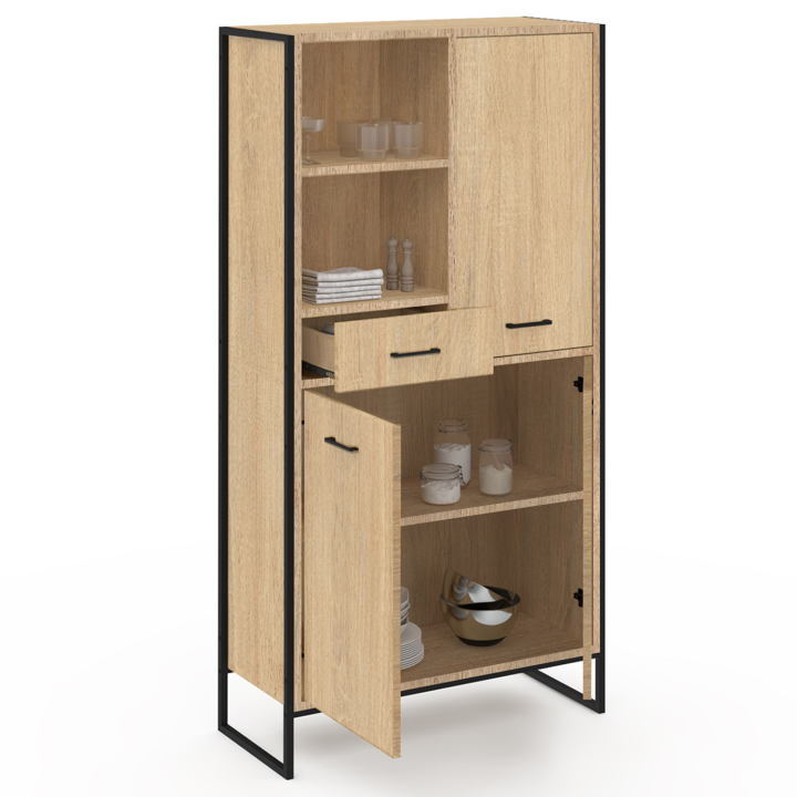 Buffet haut H. 160 cm DETROIT 3 portes avec tiroir design industriel