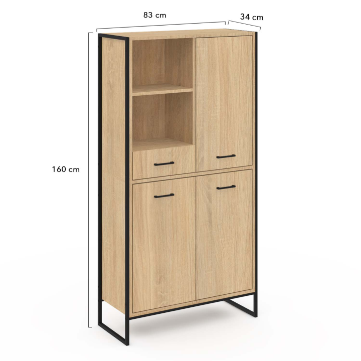 Buffet haut H. 160 cm DETROIT 3 portes avec tiroir design industriel