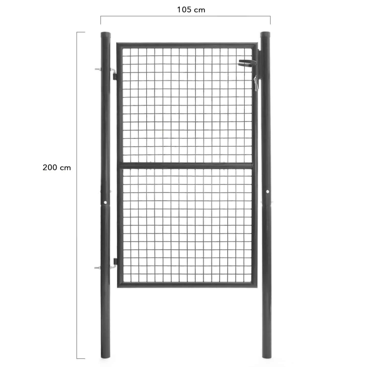 Puerta de jardín de acero gris marengo 105x150 cm con cerradura y manilla | ID Market