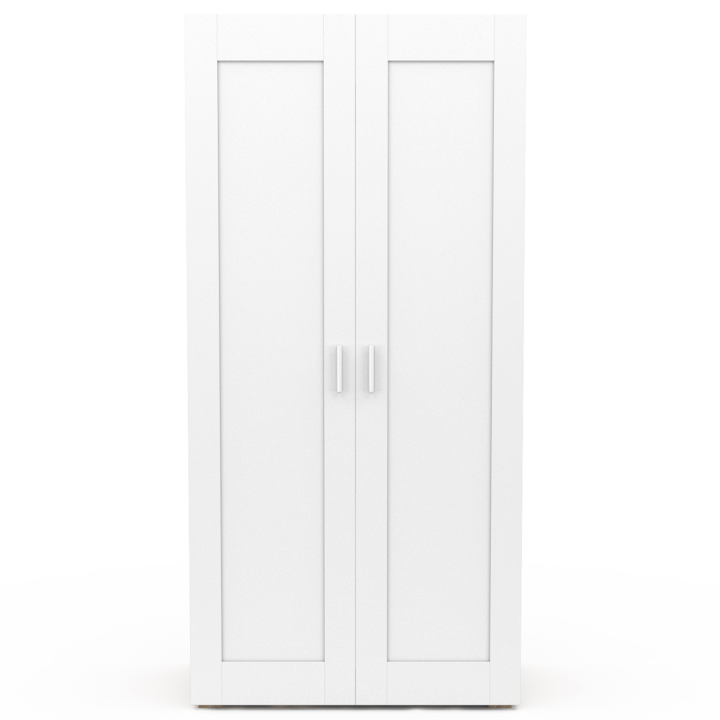 Armoire 2 portes VITO blanc et bois penderie 80 cm avec étagères rangement maxi capacité