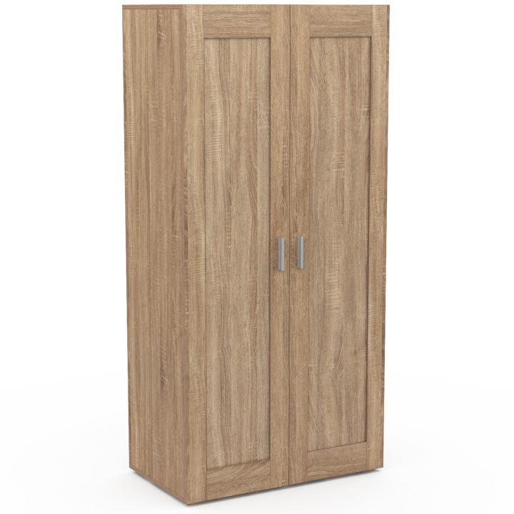 Armoire 2 portes VITO bois et noir penderie 80 cm avec étagères rangement maxi capacité