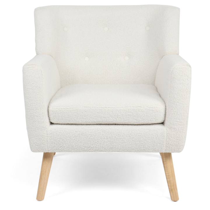 Fauteuil scandinave LIV en tissu bouclette blanc