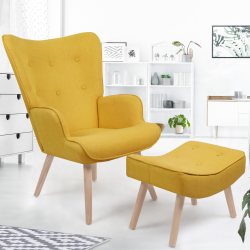 Fauteuil scandinave IVAR avec repose pieds jaune