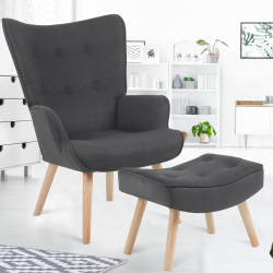 Fauteuil scandinave IVAR + repose pieds gris anthracite