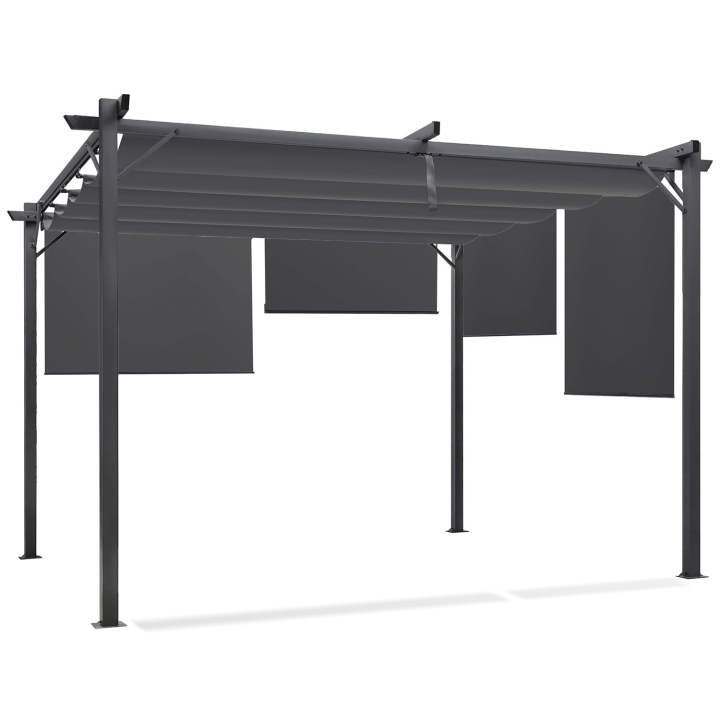 Pergola édition spéciale toit rétractable 3x4 M et 4 stores gris anthracite