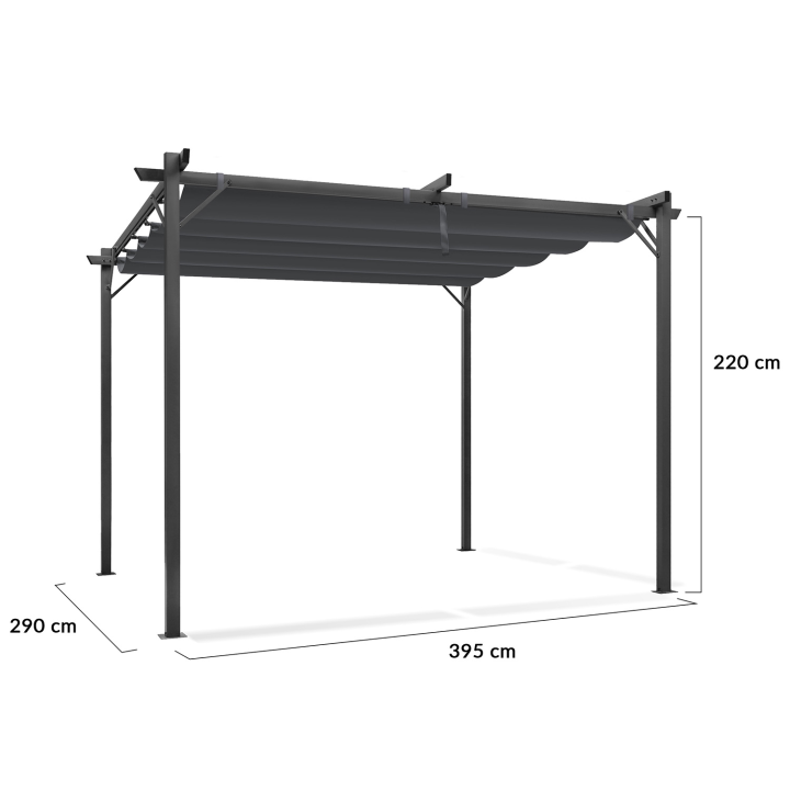 Pergola édition spéciale toit rétractable 3x4 M et 4 stores gris anthracite