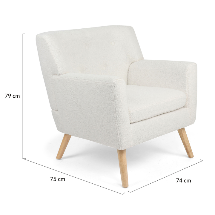 Fauteuil scandinave LIV en tissu bouclette blanc