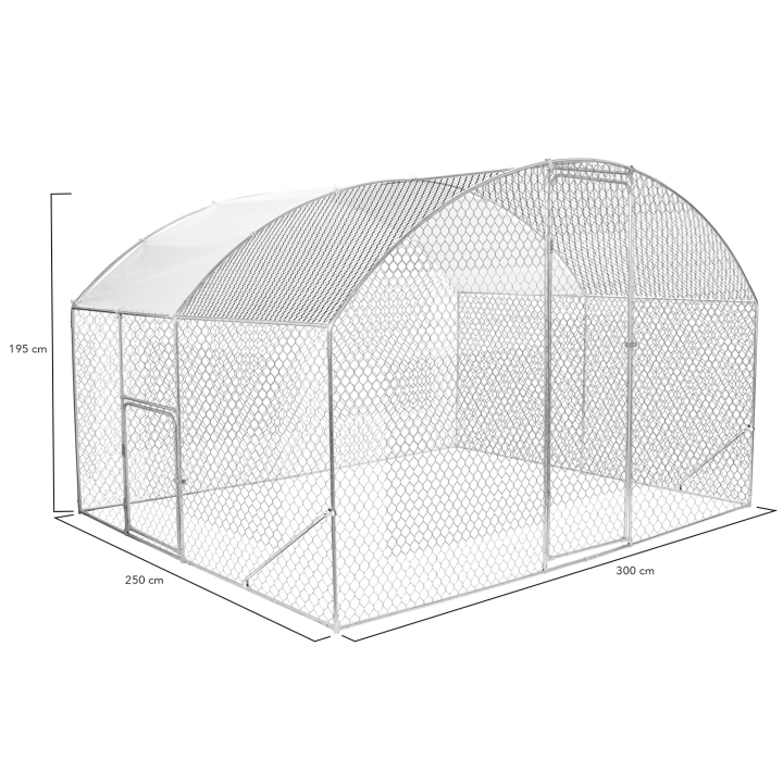 Enclos poulailler dôme 7,5 m² parc grillagé 3x2,5 M avec porte latérale