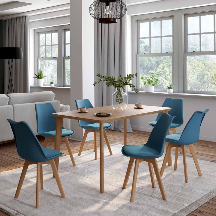 Lot de 6 chaises scandinaves SARA bleu canard pour salle à manger