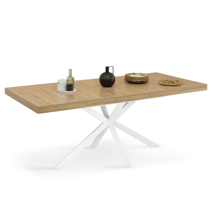 Mesa de comedor extensible rectangular en madera y blanco - ALIX | ID Market