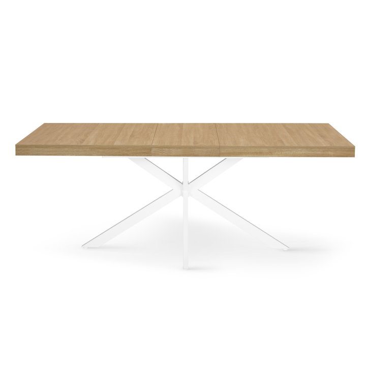 Table à manger extensible rectangle ALIX 6-10 personnes bois et blanc 160-200 cm