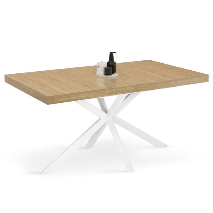 Mesa de comedor extensible rectangular en madera y blanco - ALIX | ID Market