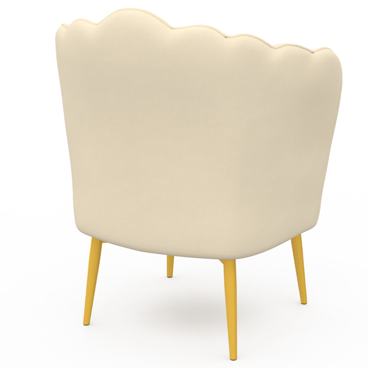 Fauteuil coquillage ADELLA crème en velours pieds dorés