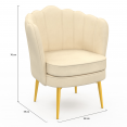 Fauteuil coquillage ADELLA crème en velours pieds dorés