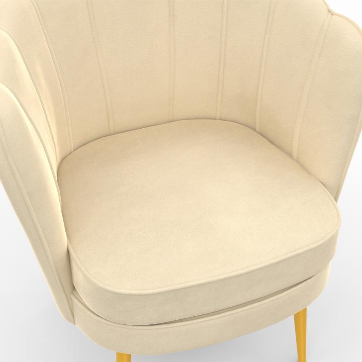 Sillón de concha de terciopelo beige con patas doradas - ADELLA | IDMarket