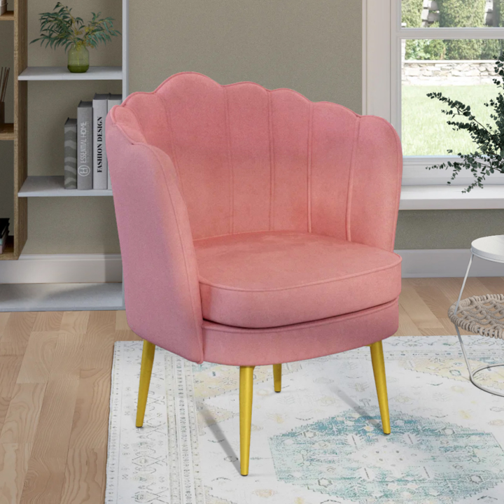 ¡Sillón de concha de terciopelo rosa con patas doradas - ADELLA | Zen Cart! IDMarket