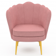 Fauteuil coquillage ADELLA rose en velours pieds dorés