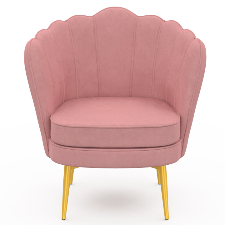 Fauteuil coquillage ADELLA rose en velours pieds dorés