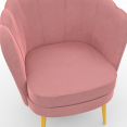 Fauteuil coquillage ADELLA rose en velours pieds dorés