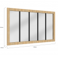 Miroir verrière 5 bandes cadre bois design industriel 140x90 cm