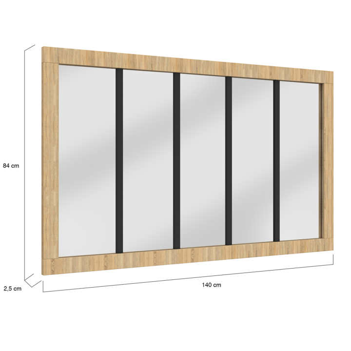 Espejo de cristal de diseño industrial de 5 franjas en negro y madera | ID Market