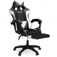 Fauteuil de gaming ALEX réglable avec repose-pied, coussin de tête et coussin lombaire noir blanc et gris