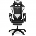 Fauteuil de gaming ALEX réglable avec repose-pied, coussin de tête et coussin lombaire noir blanc et gris