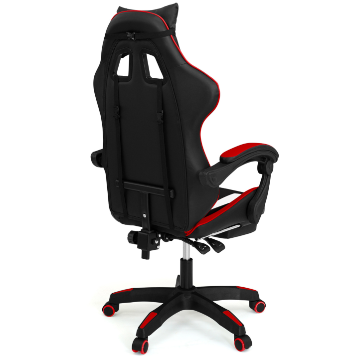 Fauteuil de gaming ALEX réglable avec repose-pied, coussin de tête et coussin lombaire noir blanc et rouge