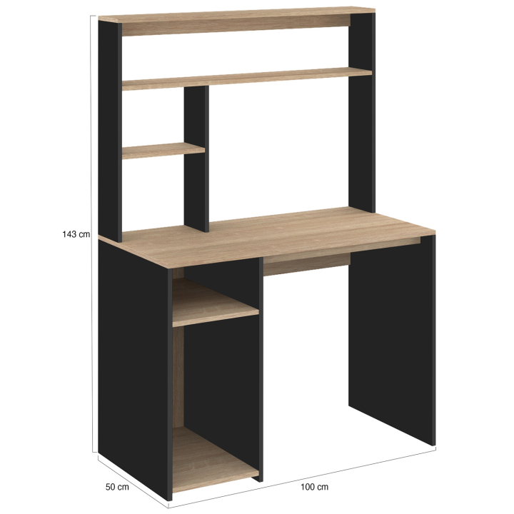 Bureau avec étagères de rangement DAN noir et façon hêtre