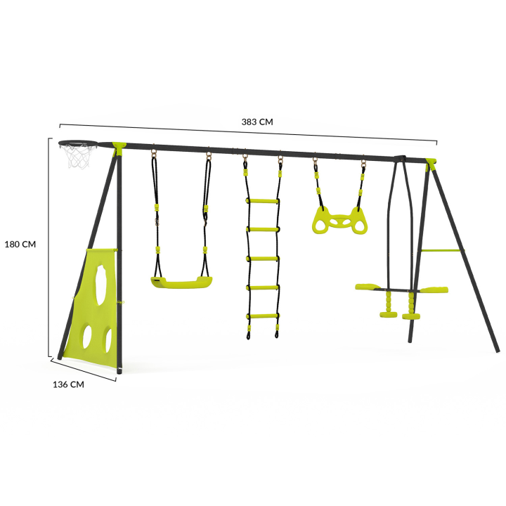 Columpio exterior de jardín 4 aparatos + canasta de baloncesto y portería de fútbol | ID Market
