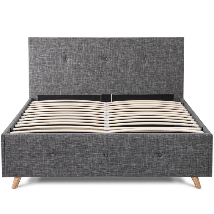 Lit coffre double scandinave LULEA 160 x 200 cm tissu gris anthracite