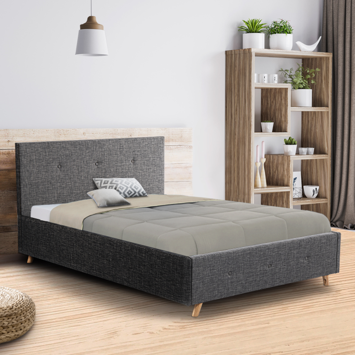 Lit coffre double scandinave LULEA 160 x 200 cm tissu gris anthracite