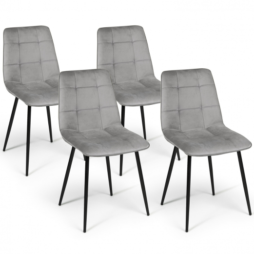 Lot de 4 chaises MILA en velours gris clair pour salle à manger