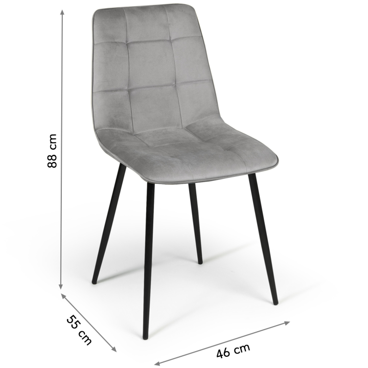 Lot de 4 chaises MILA en velours gris clair pour salle à manger