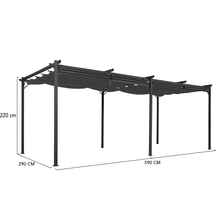 Pergola édition spéciale toit rétractable 3x6 M et 6 stores gris anthracite