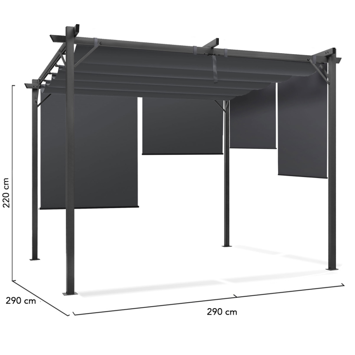 Pergola édition spéciale toit rétractable 3x3 M et 4 stores gris anthracite