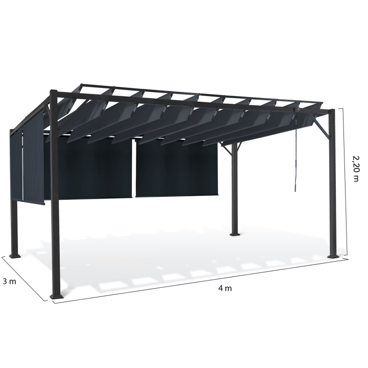 Pergola LUXE lames orientables CEFALU 3x4 M et 4 stores gris anthracite