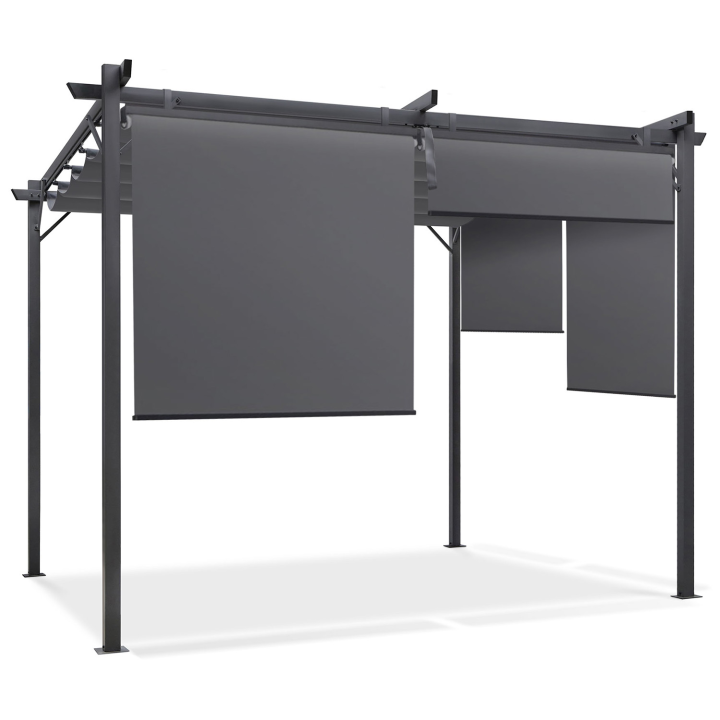 Pergola édition spéciale toit rétractable 3x4 M et 4 stores gris anthracite