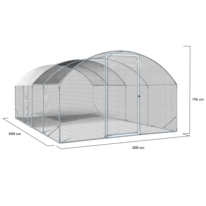 Enclos poulailler dôme 15 m² parc grillagé 3x5 M avec porte latérale