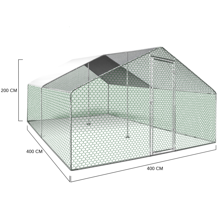 Enclos poulailler 16 m² parc grillagé 4x4 M acier galvanisé